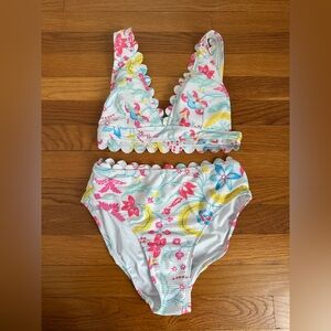 Cupshe Floral Scalloped Bikini - White, Pink, Blue, Yellow